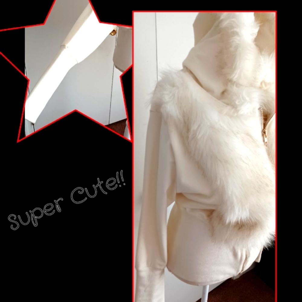 PRE-OWNED* City Chic Ivory/Cream Fuax Fur Jacket.